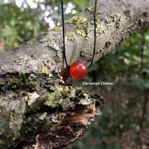 Minimalist Carnelian Choker Necklace: 10mm Bead, Waxed Cord Minimalist Carnelian Choker Necklace: 10mm Bead, Waxed Cord