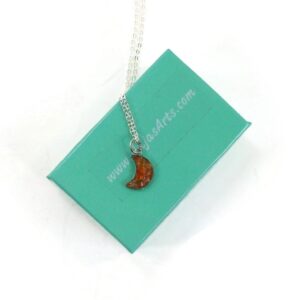 Carnelian Moon Silver Plated Necklace 18" Crushed Stone Necklace