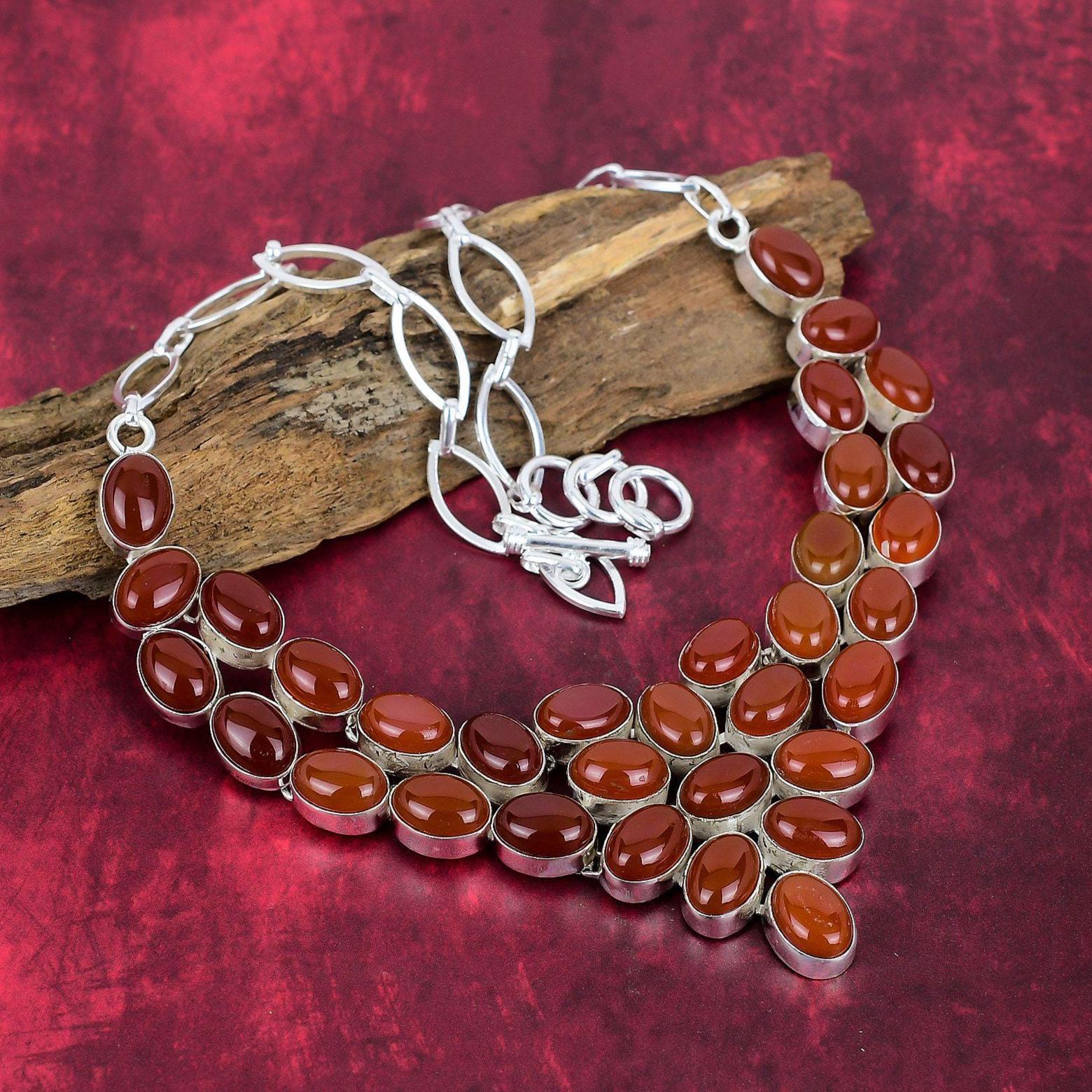 Natural Carnelian Necklace 925 Sterling Silver Jewelry, Gemstone Handmade Carnelian Wedding Jewelry, Adjustable Chain Necklace, Gift For Her