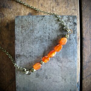 Orange Carnelian Gemstone Birthstone Necklace Beaded Chain Necklace Handmade In Usa Orange Carnelian Gemstone Birthstone Necklace Beaded Chain Necklace Handmade In Usa