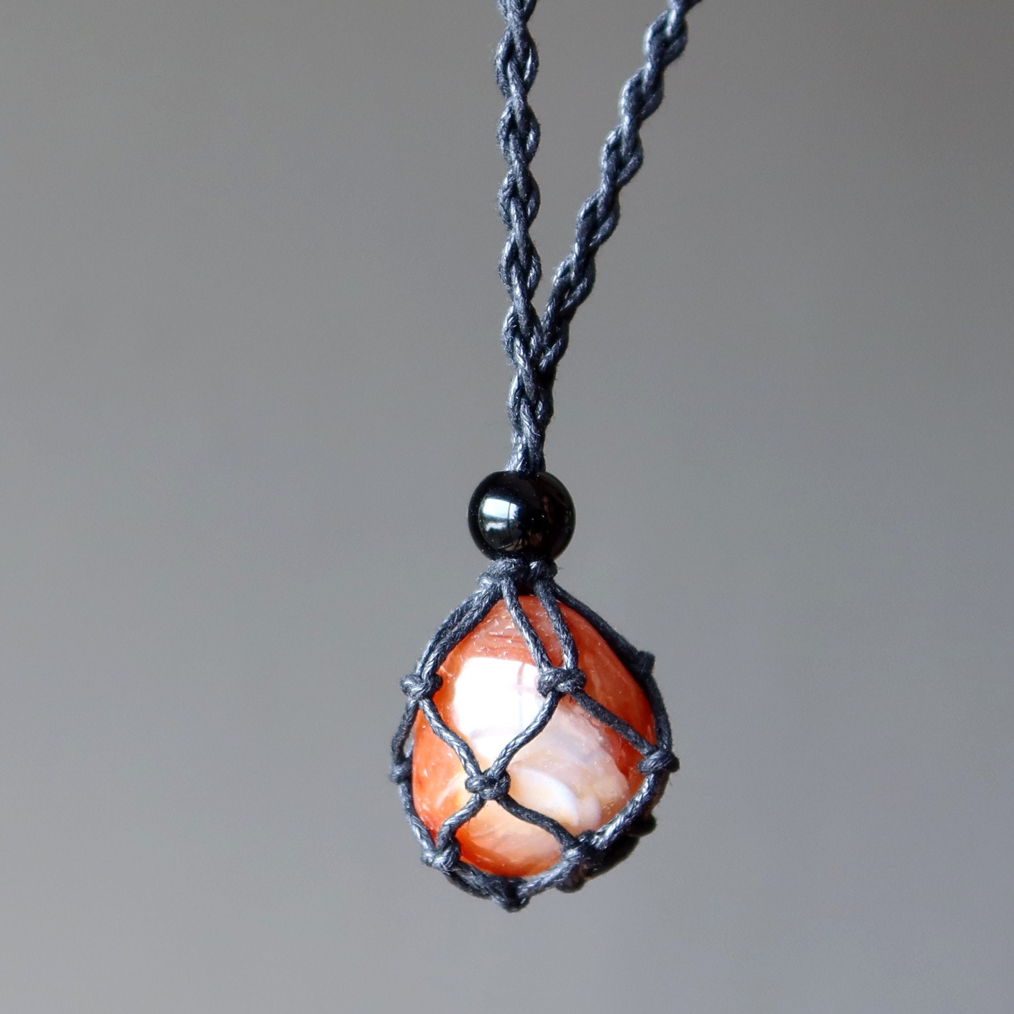 Carnelian Necklace Orange Hot Stuff Stone Macrame Carnelian Necklace Orange Hot Stuff Stone Macrame