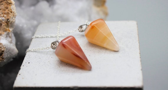 Carnelian Pendulum Necklace: Crystal Dowsing, Sterling Silver Option