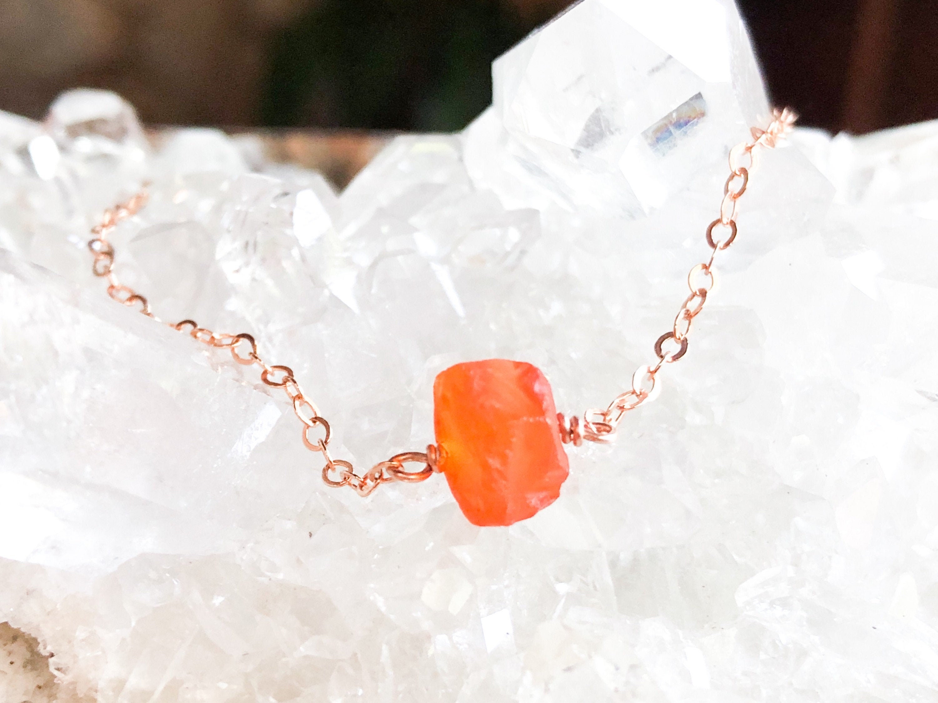 Raw Carnelian Bar Necklace - Raw Stone Necklace - Carnelian Jewelry - Sacral Chakra Necklace