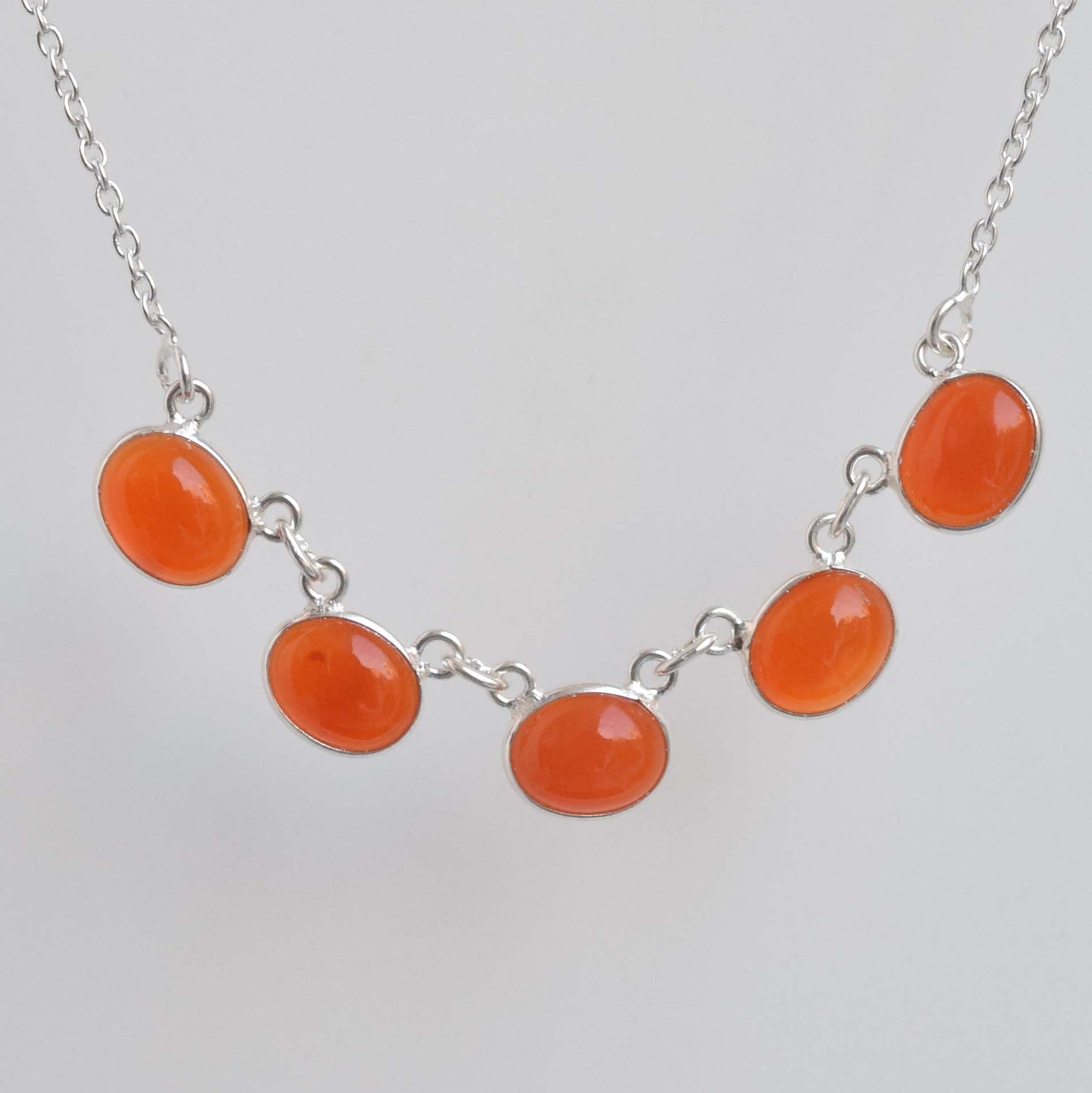 Red Carnelian Sterling Silver Necklace: Handmade Gemstone Chain