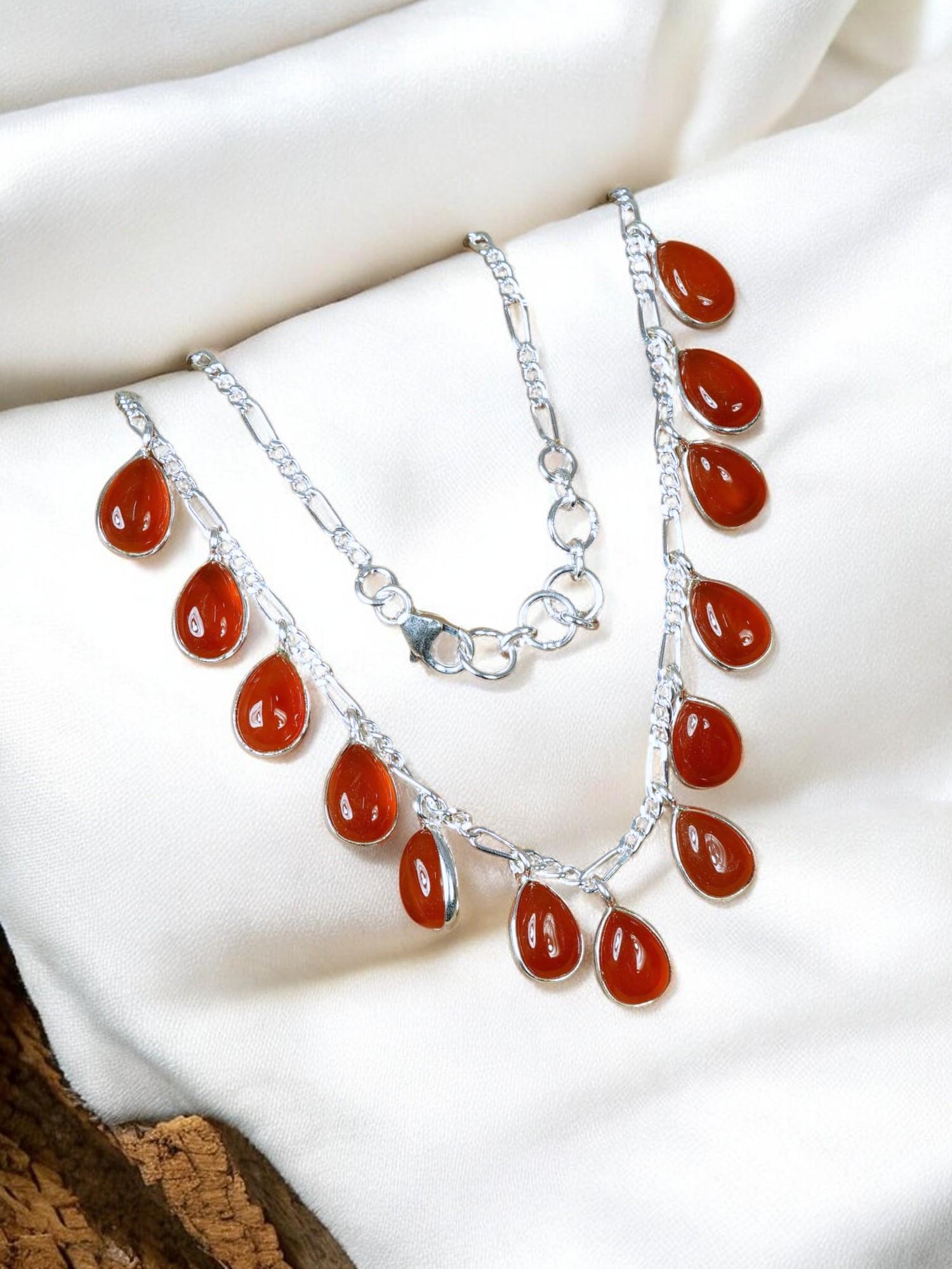 Red Carnelian Teardrop Necklace: Handmade 925 Sterling Silver Boho Jewelry