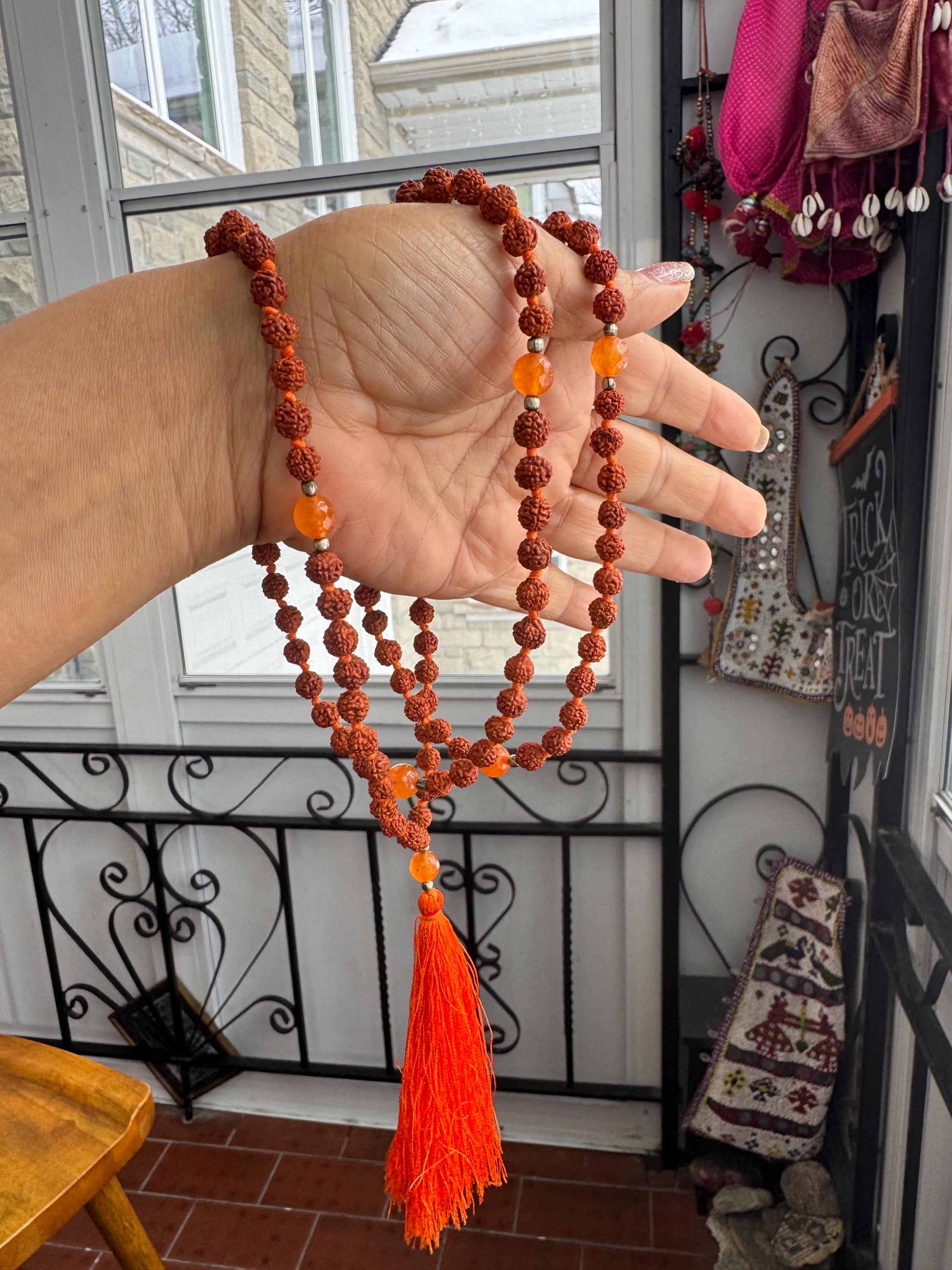 Rudraksha Carnelian 108 Mala Necklace Prayer Beads Yoga Meditation Gift