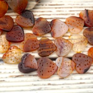 Carnelian 25x29mm Heart Carved & White Mother of Pearl / MOP 18-22mm rectangle carved beads (ETB00370)