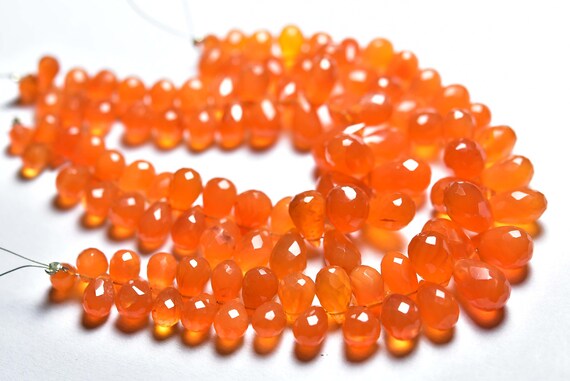6.5 Inches - Natural Super Quality Faceted Carnelian Teardrops Briolettes - Size Is 5x7-7x11 Mm #1229