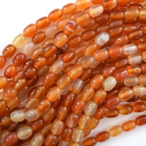 6x9mm Natural Orange Red Carnelian Drum Barrel Beads 15" Strand