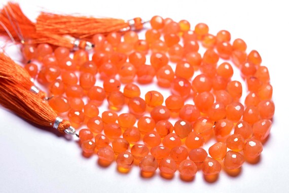7 Inches - Natural Finest Quality Faceted Carnelian Onion Briolettes - Size Is 7-9 Mm #1373