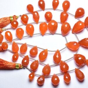 7 Inches - Natural Big Faceted Carnelian Teardrops Briolettes - Size Is 8x11-10x16 Mm #1537