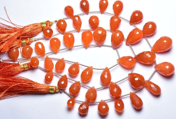 7 Inches - Natural Big Faceted Carnelian Teardrops Briolettes - Size Is 8x11-10x16 Mm #1537