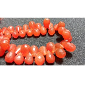 7x9mm Carnelian Faceted Tear Drops For Jewelry, Carnelian Briolettes, Juicy Orange Beads, Carnelian Strand (4in To 8in Options)