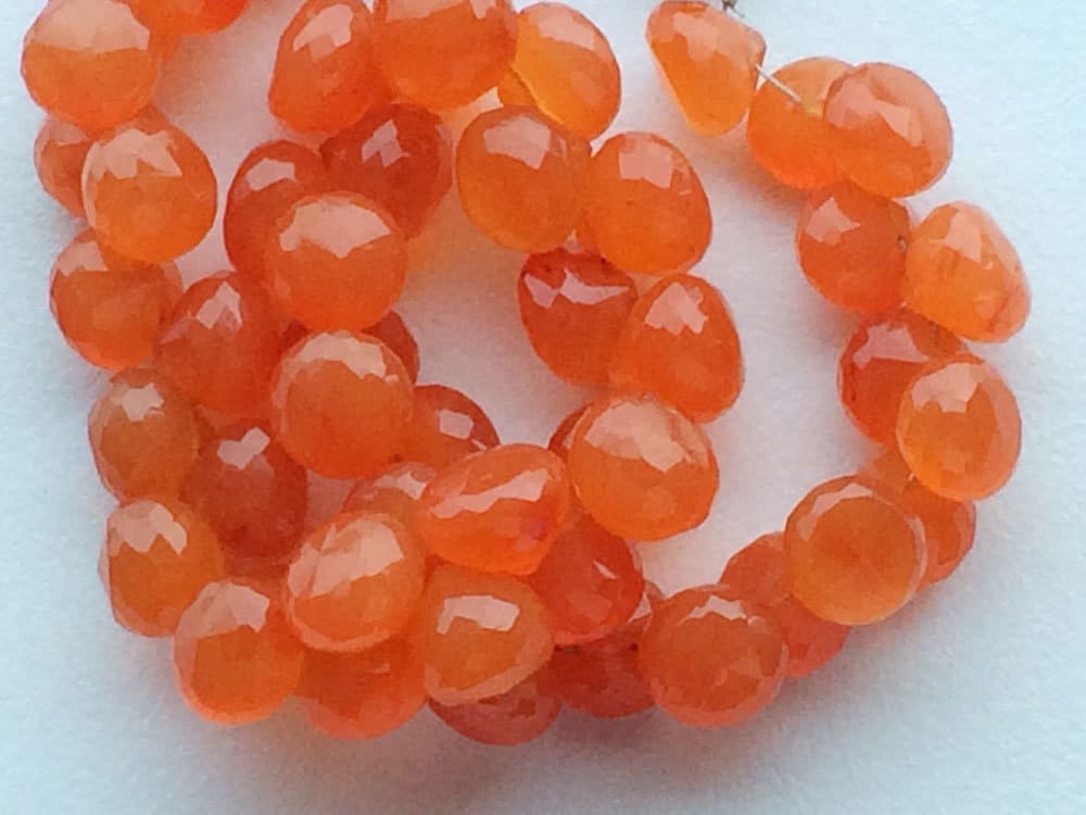 9mm Carnelian Faceted Onion For Jewelry, Carnelian Briolettes, Juicy Orange Beads, Carnelian Onion Strand (4in To 8in Options)