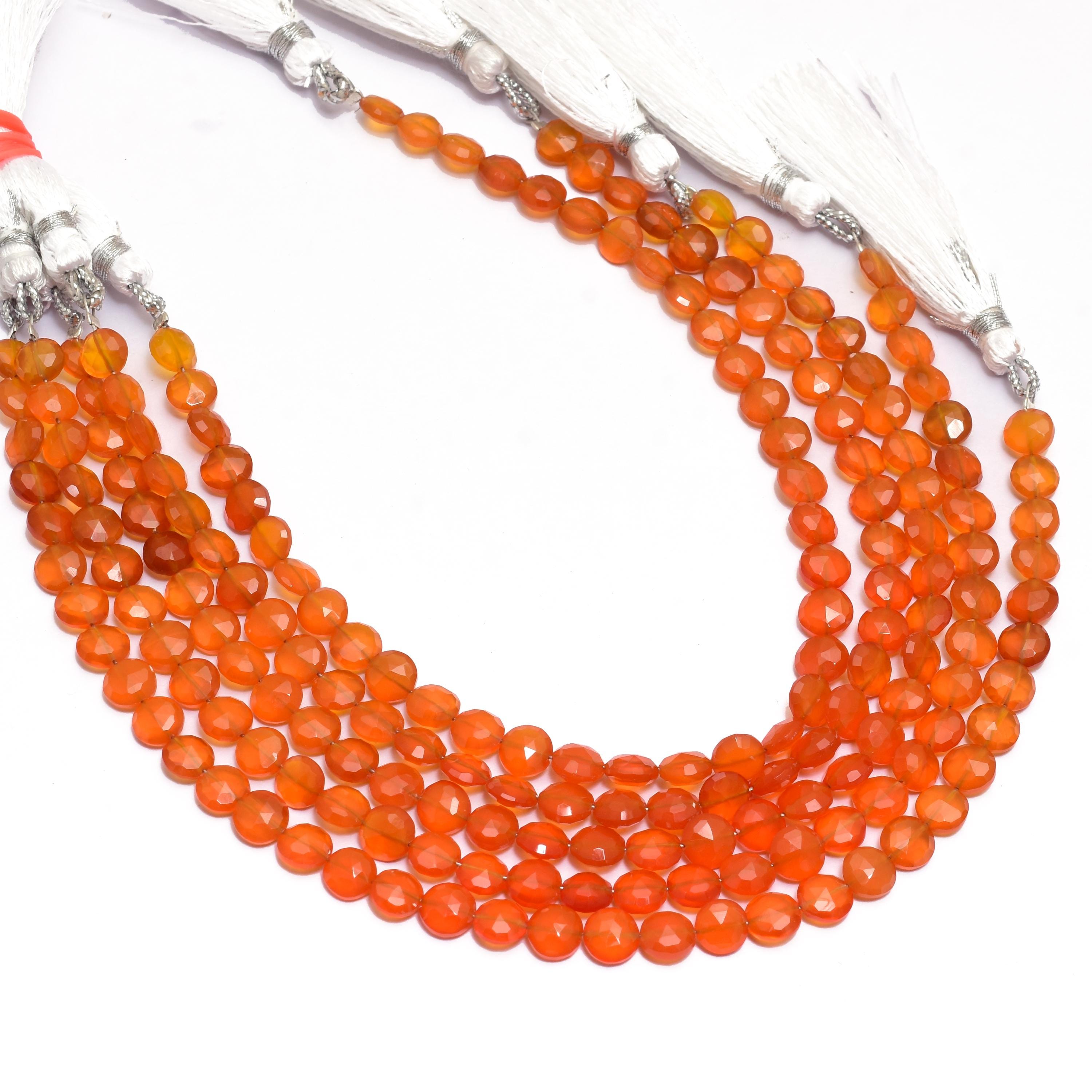 Aaa+ Carnelian Gemstone 6mm Coin Briolette Faceted Beads, 9inch Strand