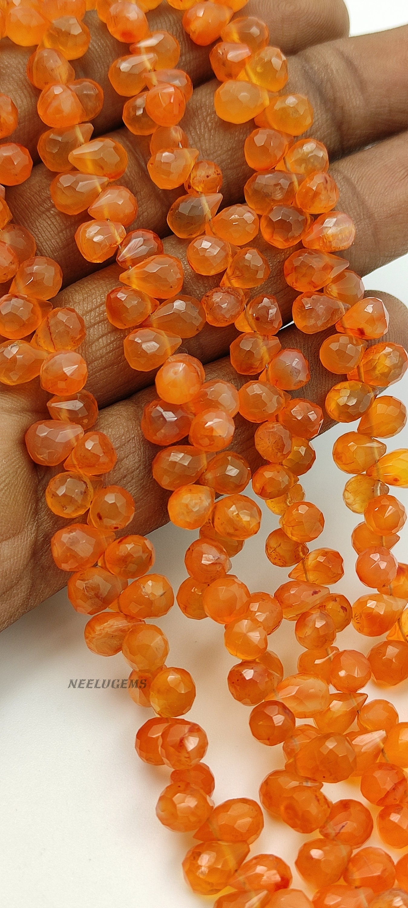 Aaa+  Orange Carnelian Faceted Teardrop Briolette Beads,natural Carnelian Side Drill Drop Beads, 7.5" Gemstone Beads For Handmade Jewelry