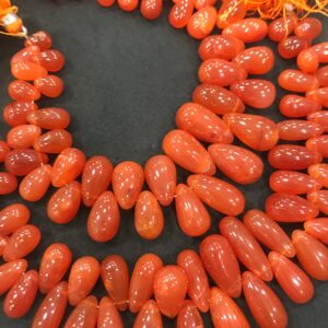 Beautiful Carnelian Smooth Drop Shaped Beads 6.5/10-7/10 Mm Approx, 8 Inches Natural Carnelian Gemstone Beads Orange Carnelian