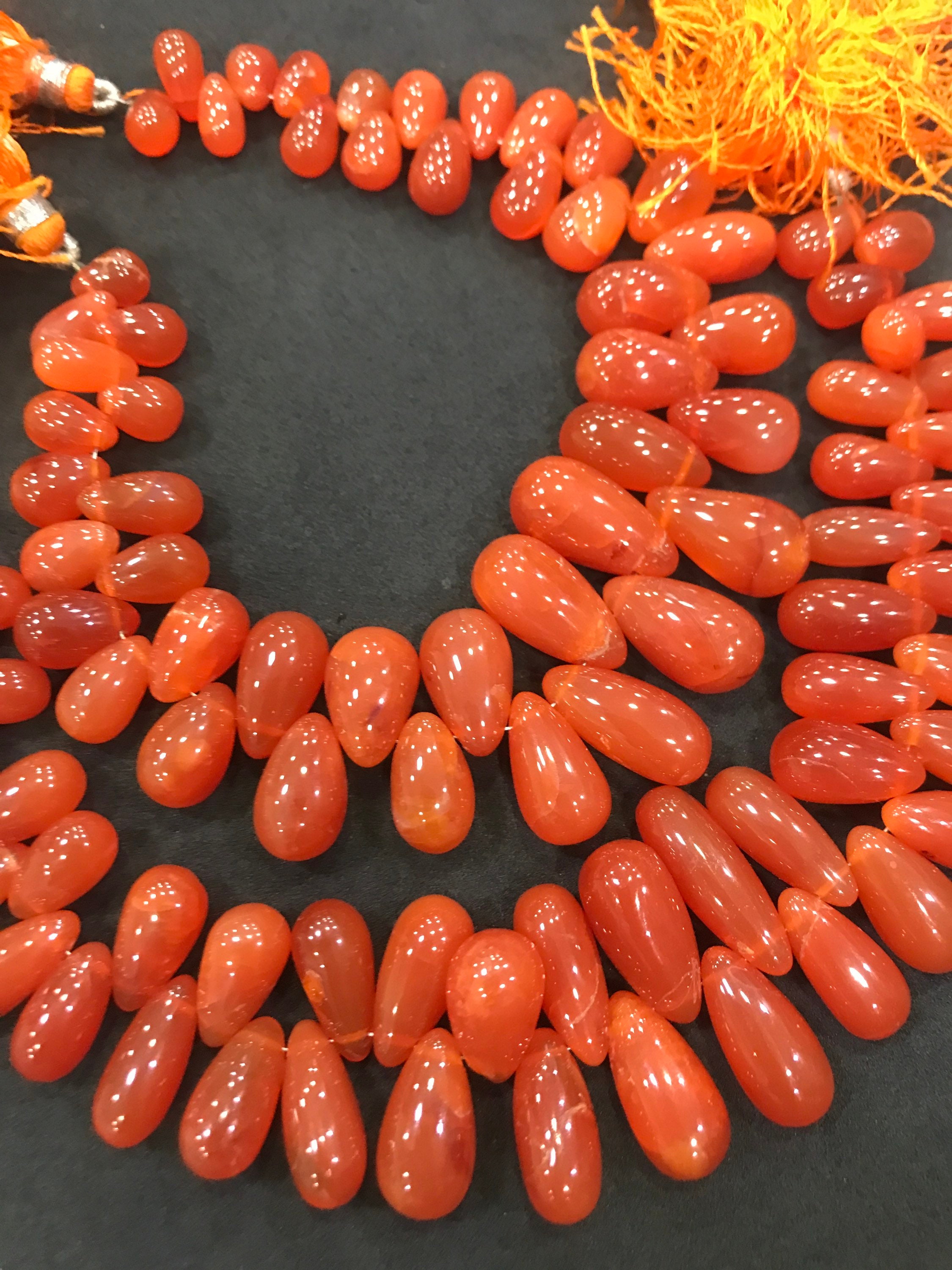 Beautiful Carnelian Smooth Drop Shaped Beads 6.5/10-7/10 Mm Approx, 8 Inches Natural Carnelian Gemstone Beads Orange Carnelian
