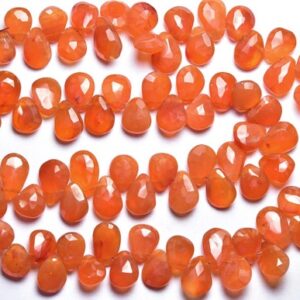 Carnelian Briolette Beads - 9 Inches - Natural Faceted Carnelian Pear Briolettes - Size Is 7x9 - 7x10 Mm #1542