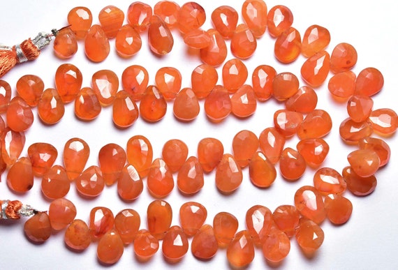 Carnelian Briolette Beads - 9 Inches - Natural Faceted Carnelian Pear Briolettes - Size Is 7x9 - 7x10 Mm #1542