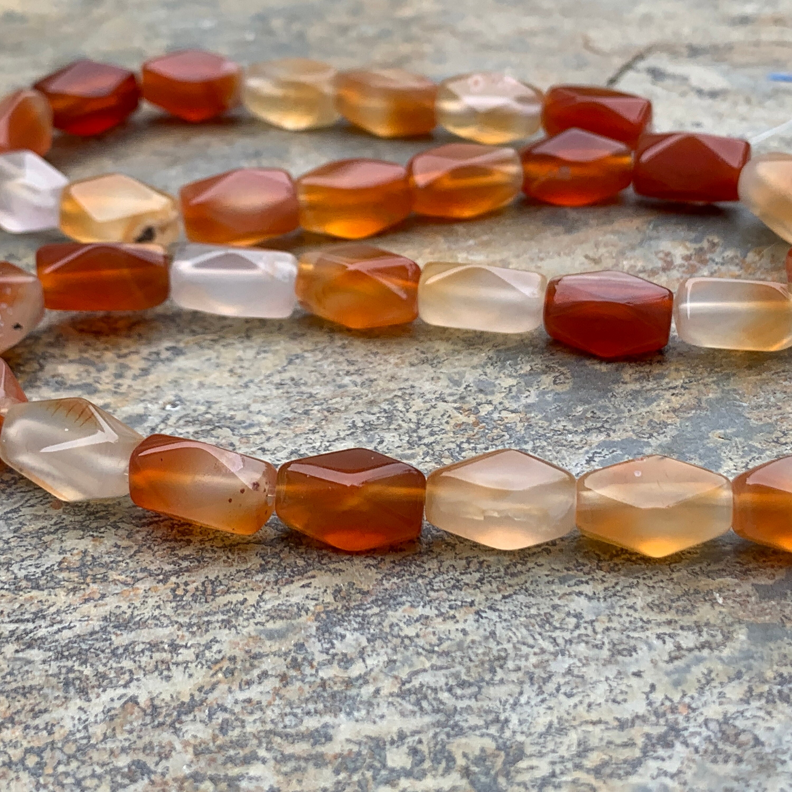 Faceted Carnelian Rectangle Beads, Multi Tone, 12 X 7mm, 16 Inch Strand