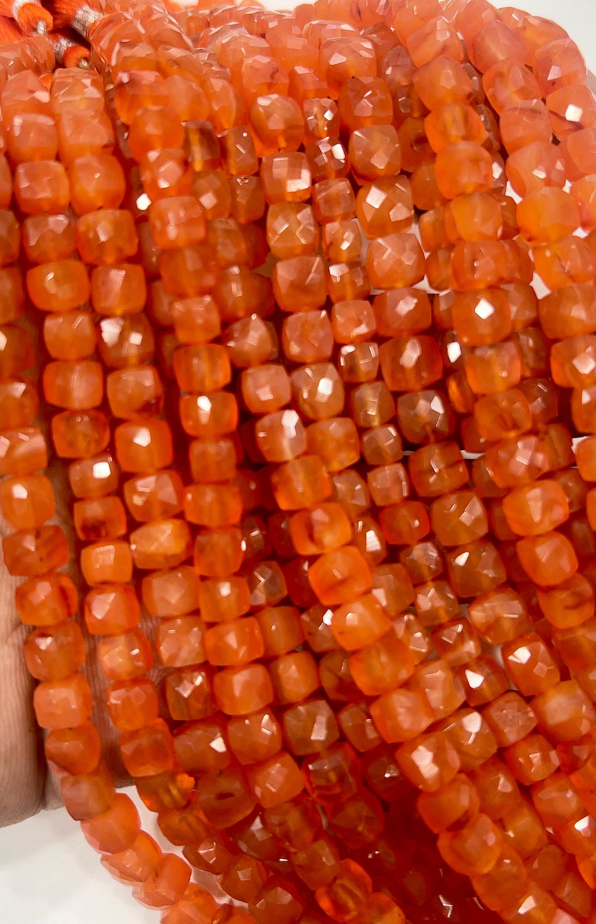 Faceted Red Carnelian Box Beads: 7-8mm Gemstone Jewelry Making Supply