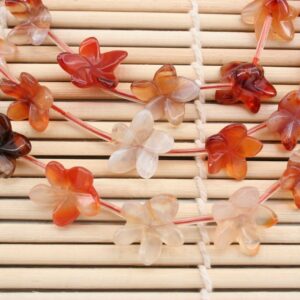 Carnelian Flower Beads, Handmade Gemstone Jewelry (12.5-16.5mm)