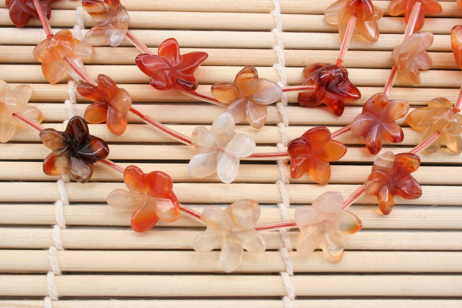 Carnelian Flower Beads, Handmade Gemstone Jewelry (12.5-16.5mm)