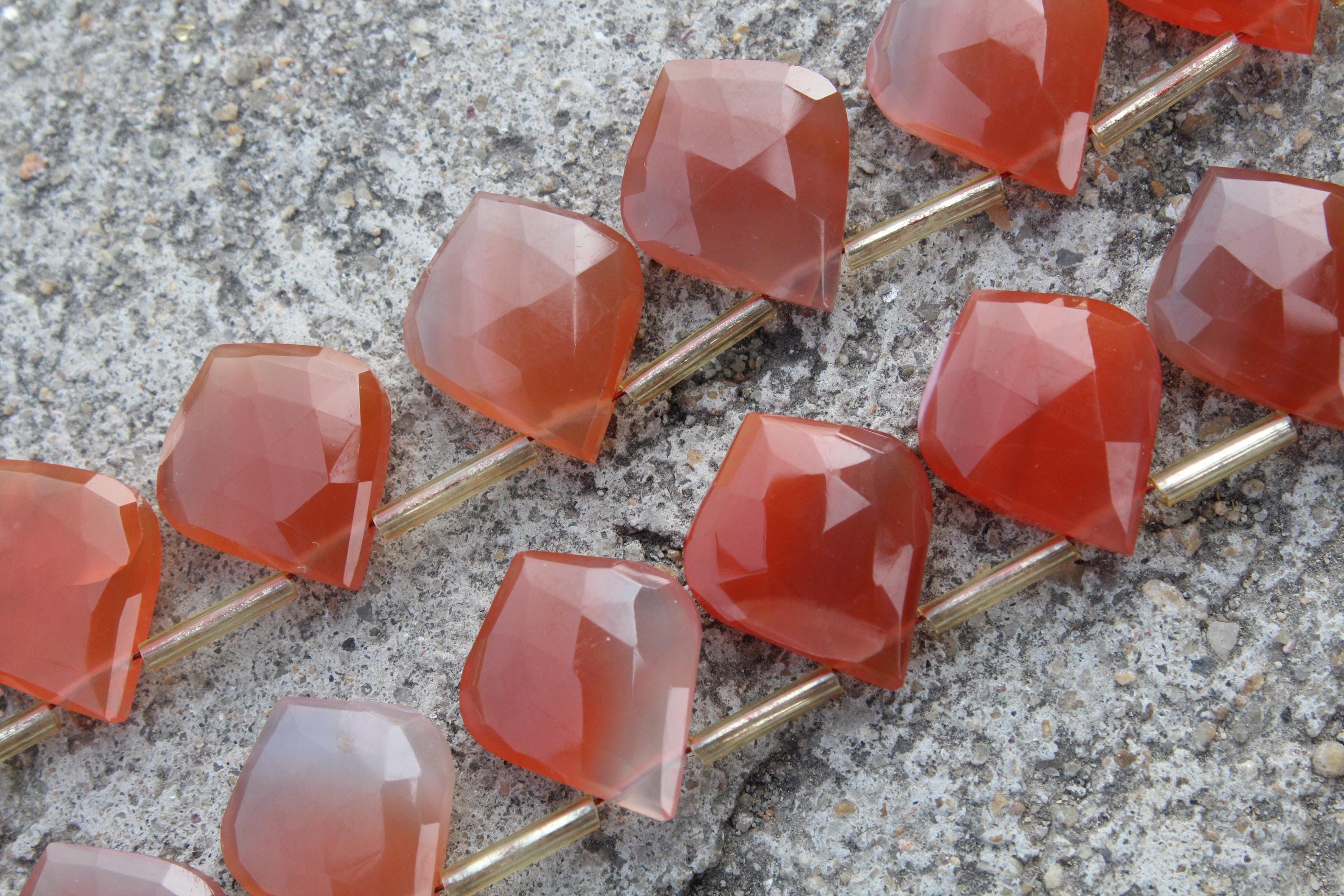 Carnelian Gemstone Faceted Briolette Beads | 10-piece Leaf-shaped | Size—15x18 Mm App. | Jewelry Setting (c537)