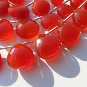Carnelian hearts • 8-11mm Choose size • AAA micro faceted heart drop briolettes • Pairs available • Orange red • Translucent