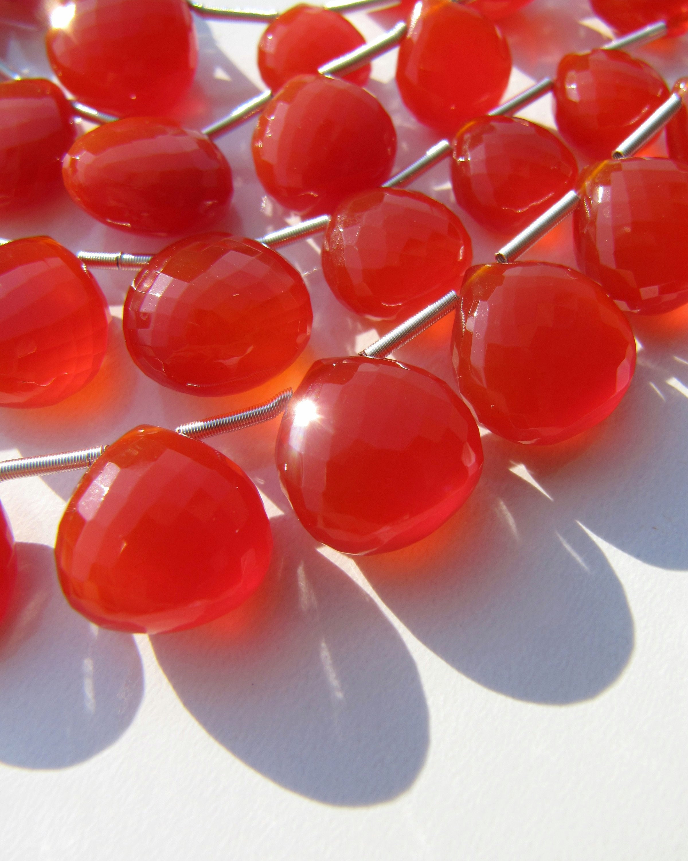 Carnelian Hearts • 8-11mm Choose Size • Aaa Micro Faceted Heart Drop Briolettes • Pairs Available • Orange Red • Translucent