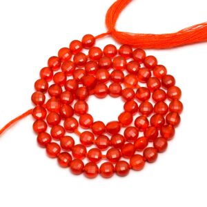 Natural Carnelian 4mm Faceted Coin Briolette Beads | 13inch Strand | Carnelian Semi Precious Gemstone Loose Fancy Coin Beads For Jewelry