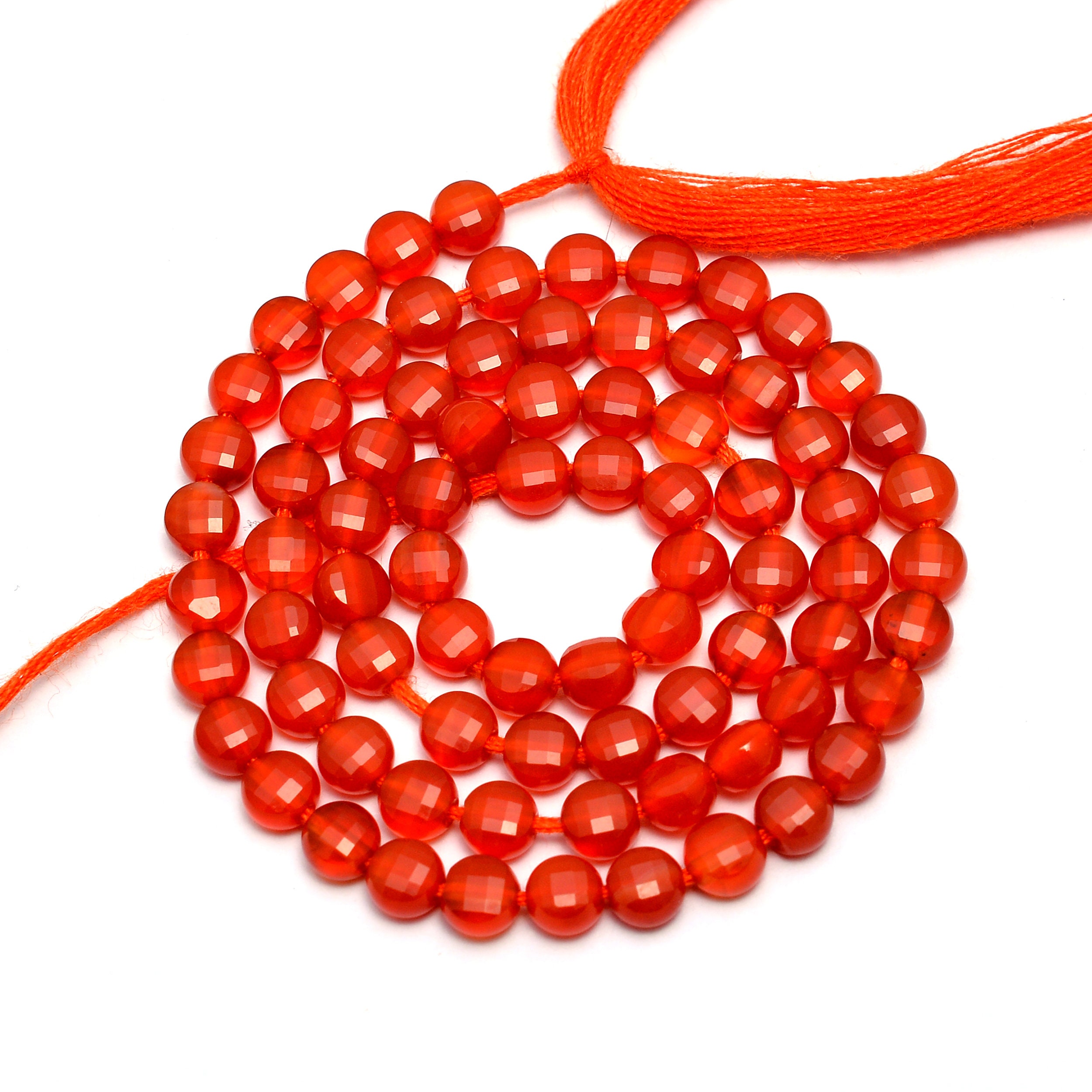 Natural Carnelian 4mm Faceted Coin Briolette Beads | 13inch Strand | Carnelian Semi Precious Gemstone Loose Fancy Coin Beads For Jewelry
