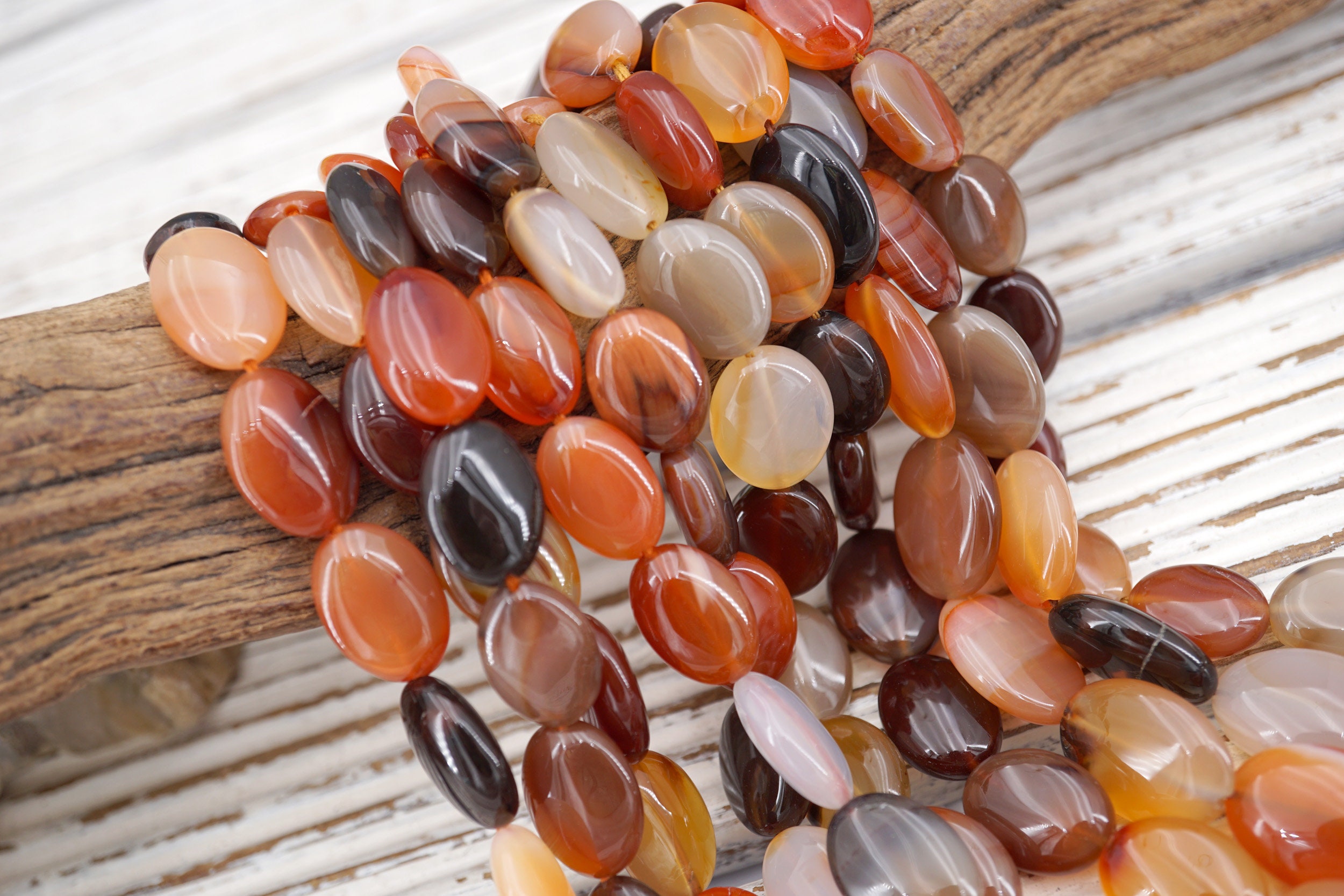 Carnelian Oval Beads 8-12mm, (etb01753)  Polished Gemstone Strand