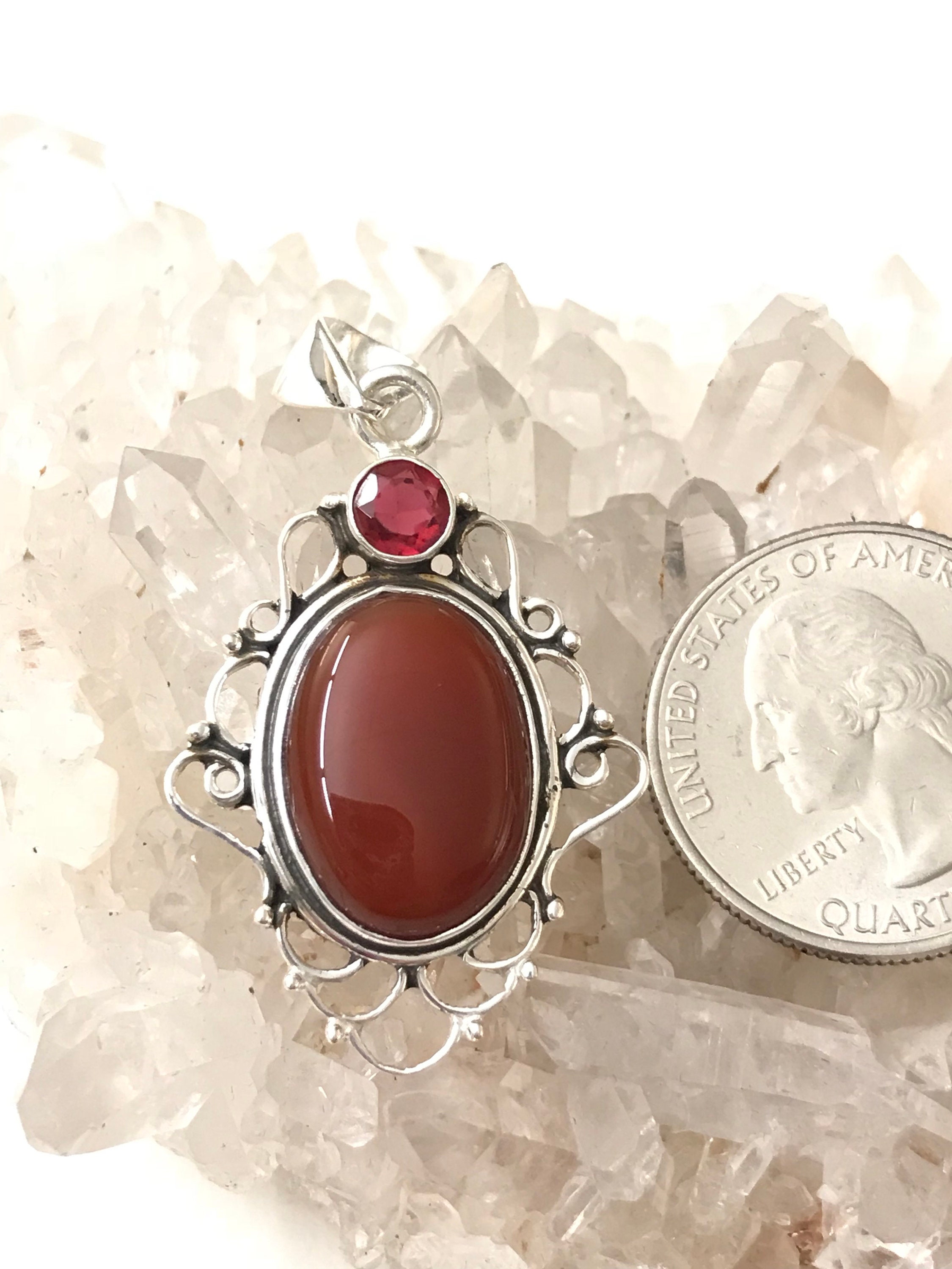 Carnelian And Red Crystal  Pendant