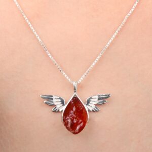 Carnelian Angel Pendant Necklace: Handmade 925 Sterling Silver
