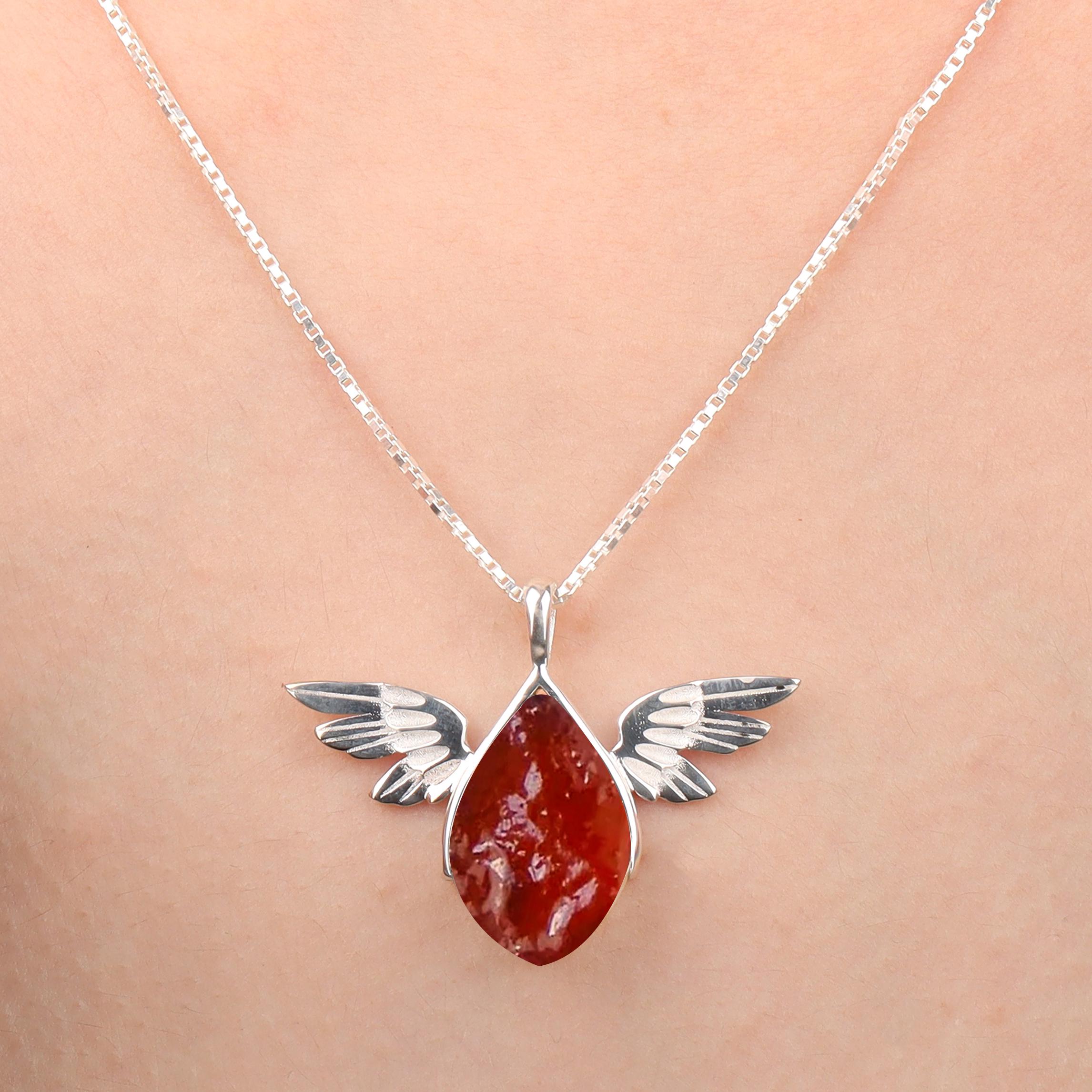 Carnelian Angel Pendant Necklace: Handmade 925 Sterling Silver Carnelian Angel Pendant Necklace: Handmade 925 Sterling Silver