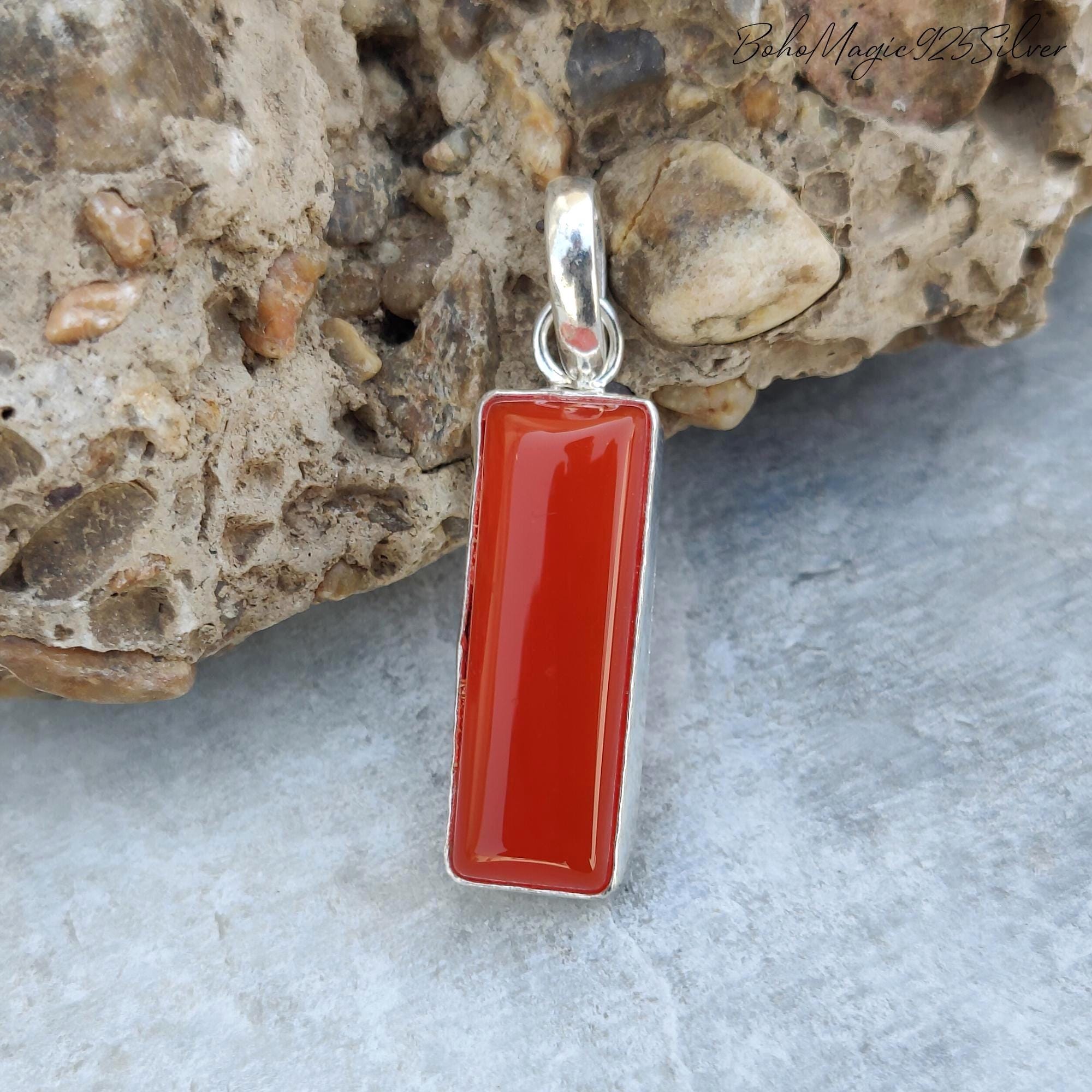 Charming - Carnelian Pendant-rectangle Pendant-handmade Pendant-925 Sterling Silver Pendant-gemstone Pendant-gift For Her/him-birthday Gifts