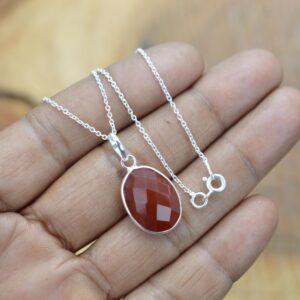 Cut Red Carnelian 925 Sterling Silver Pendant W/ Or W/o Chain, Gemstone Jewelry