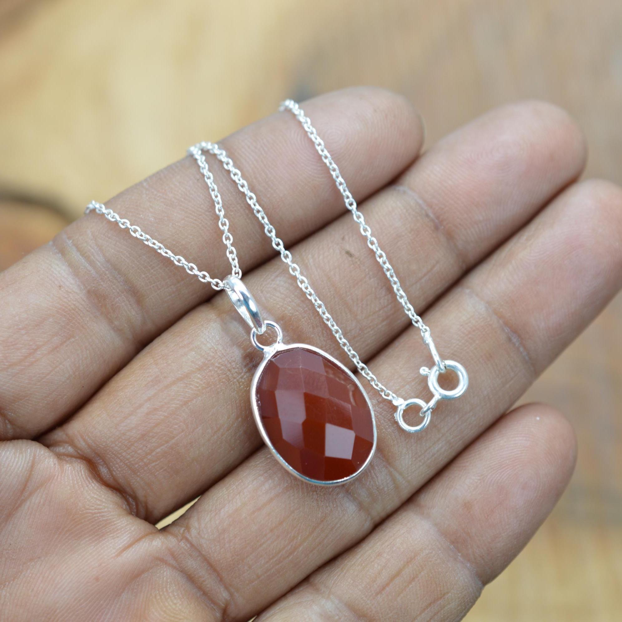 Cut Red Carnelian 925 Sterling Silver Pendant W/ Or W/o Chain, Gemstone Jewelry Cut Red Carnelian 925 Sterling Silver Pendant W/ Or W/o Chain, Gemstone Jewelry
