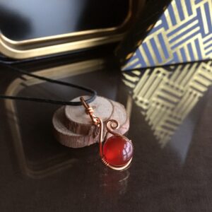 Genuine Carnelian Necklace: Handmade Copper Wire Wrapped Pendant