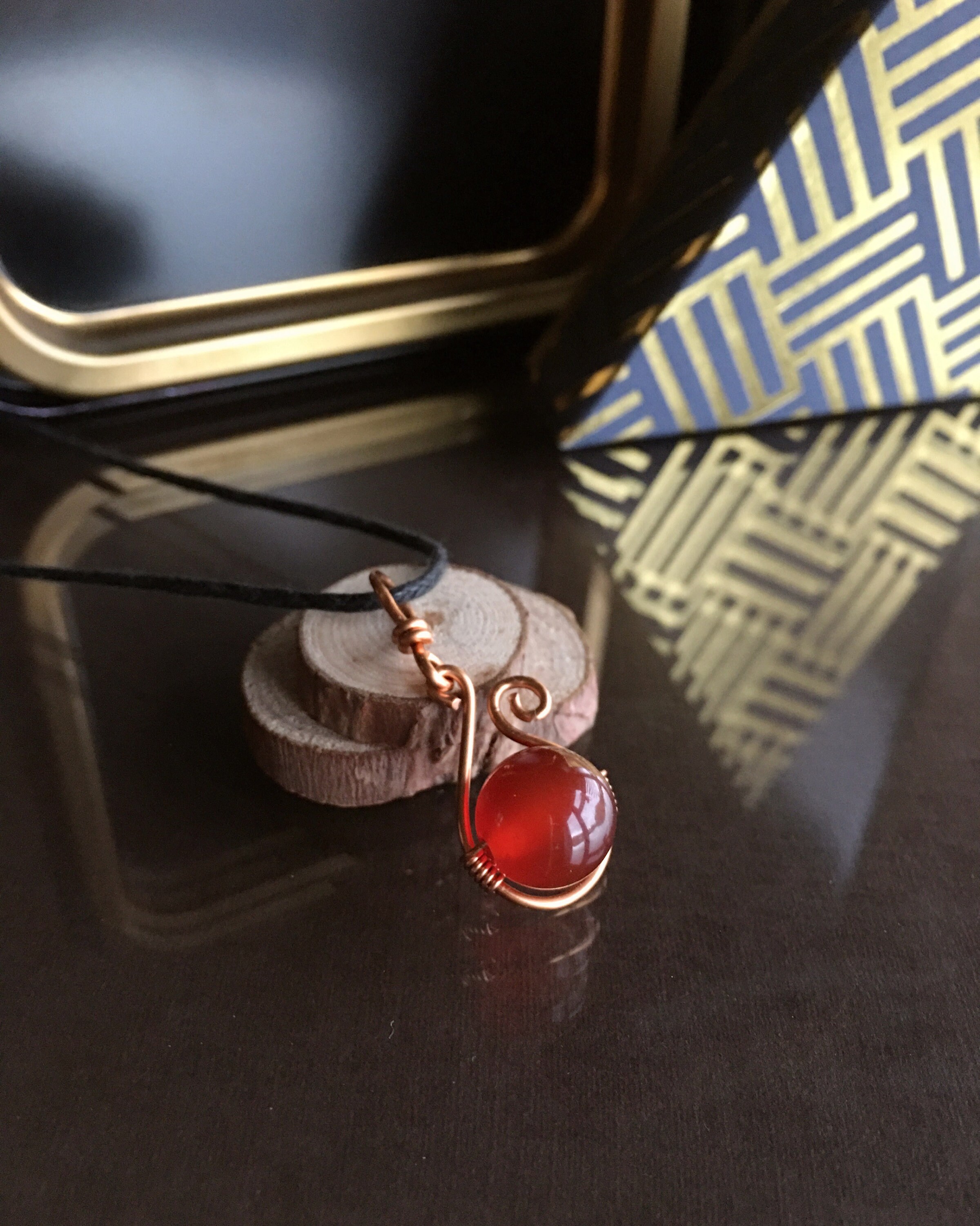 Genuine Carnelian Necklace: Handmade Copper Wire Wrapped Pendant Genuine Carnelian Necklace: Handmade Copper Wire Wrapped Pendant