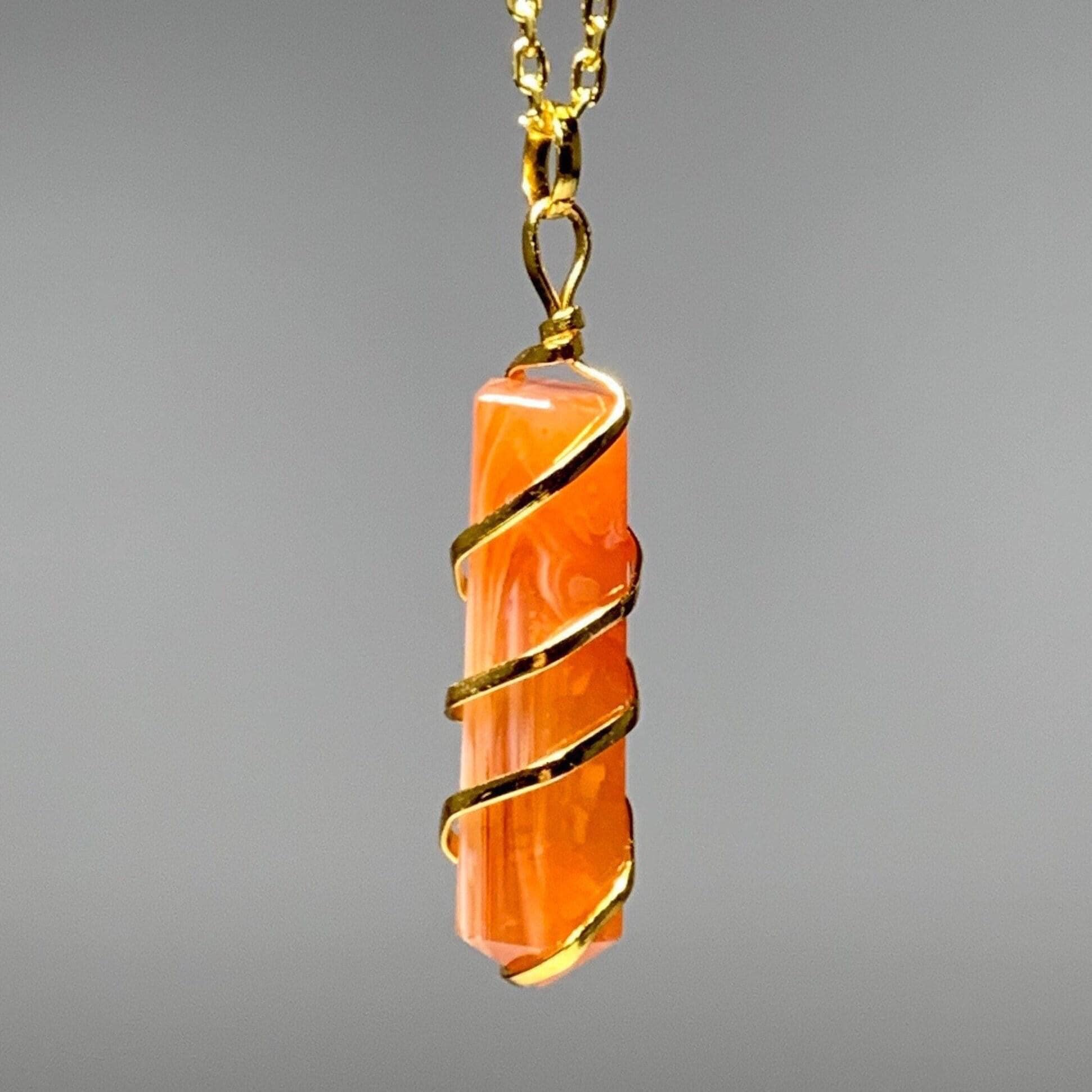 Gold Plated Wire Wrapped Carnelian Point Pendant Necklace Gold Plated Wire Wrapped Carnelian Point Pendant Necklace