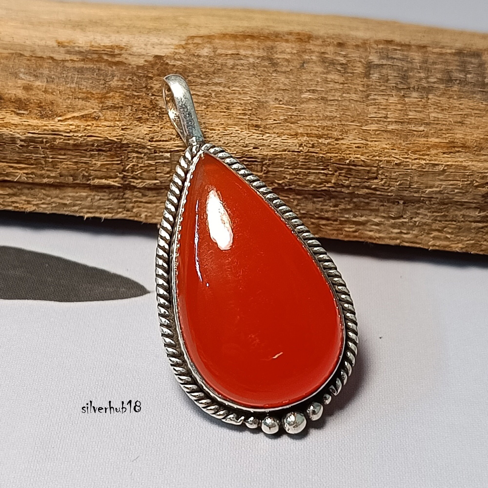 Handmade Carnelian 925 Sterling Silver Pear Pendant Necklace