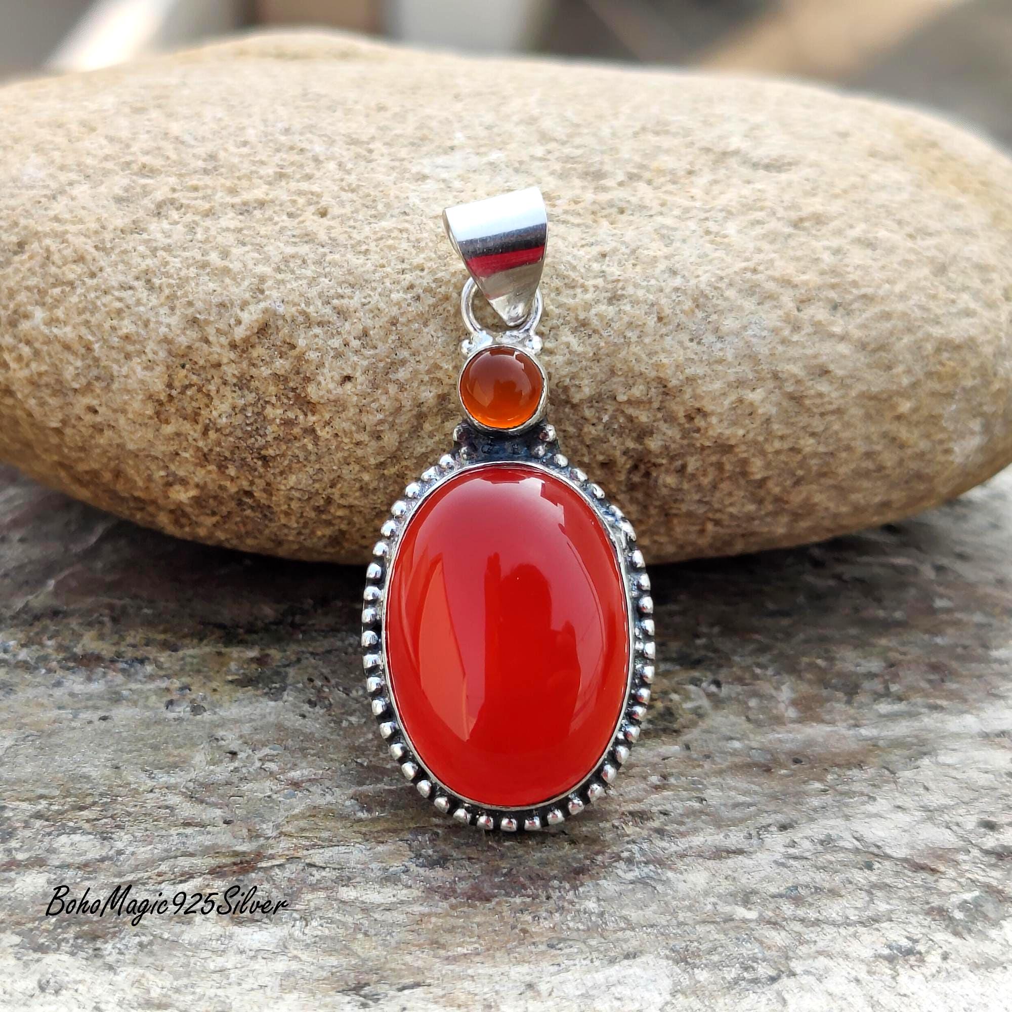 Handmade Carnelian 925 Sterling Silver Pendant Necklace