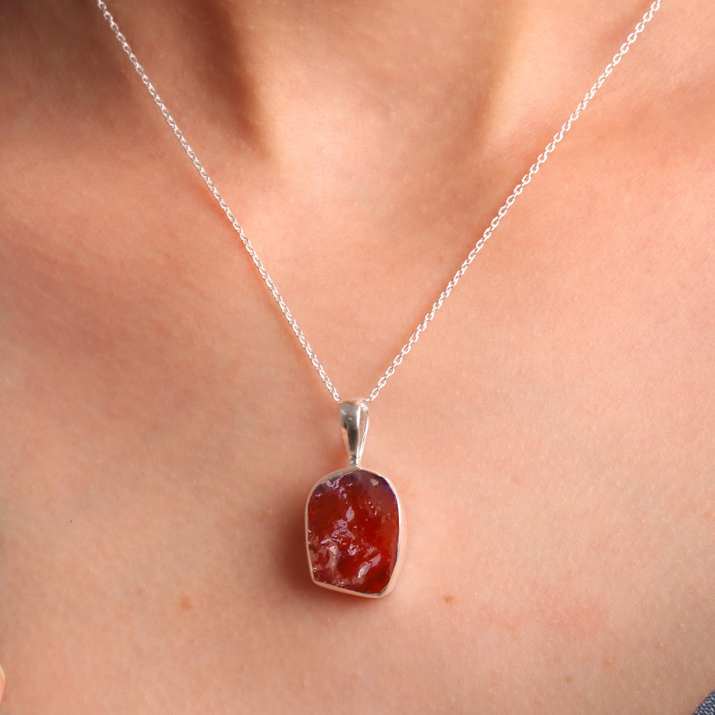 Handmade Carnelian Pendant Necklace: 925 Sterling Silver