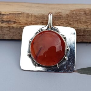 Handmade Orange Carnelian 925 Sterling Silver Pendant Necklace