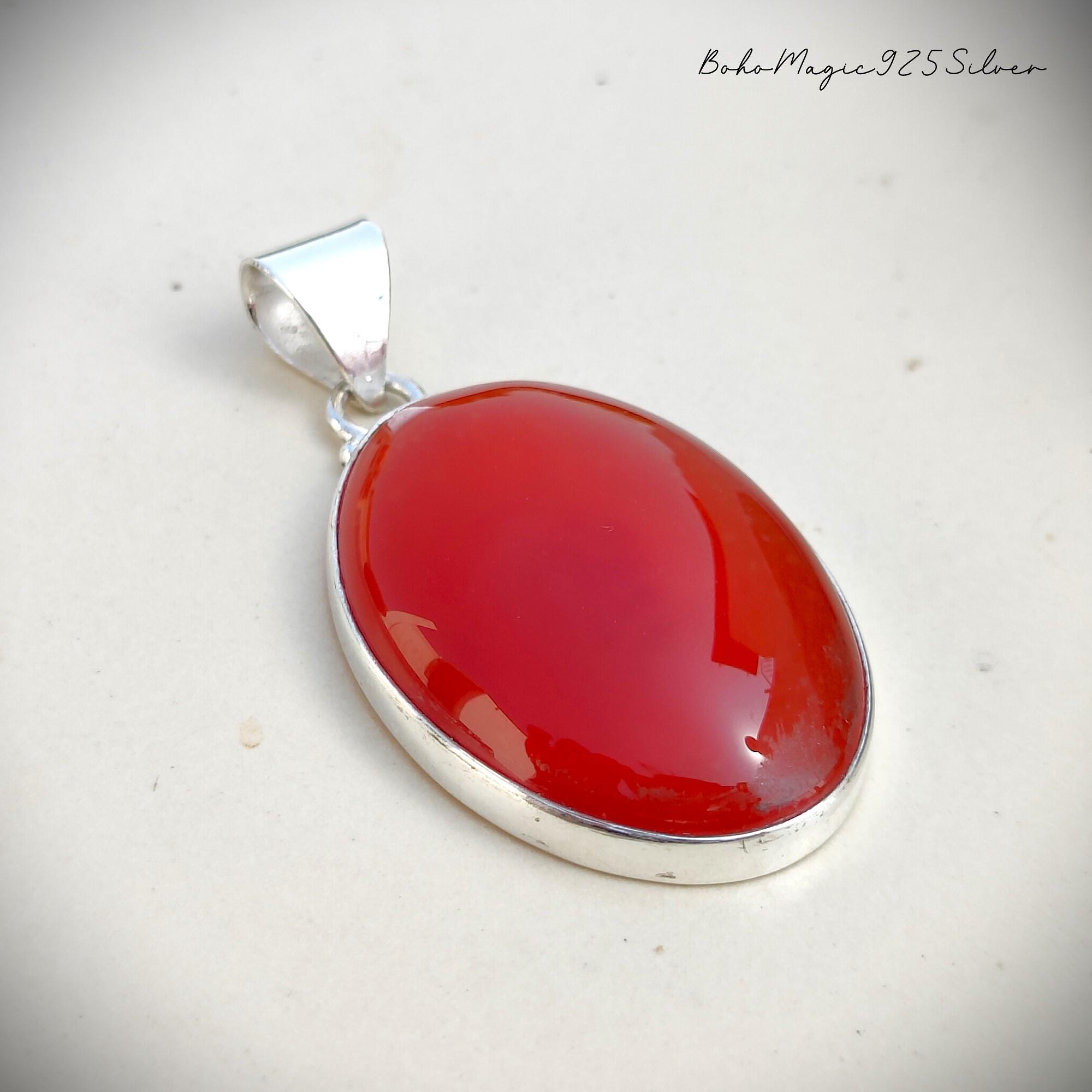 Handmade Orange Carnelian 925 Silver Pendant: Boho Gemstone Necklace