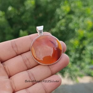Handmade Orange Carnelian Sterling Silver Pendant Necklace