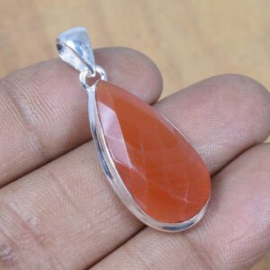 Handmade Pear Cut Red Carnelian Pendant: 925 Sterling Silver